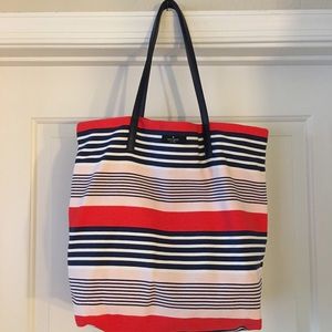 Kate spade pink and navy striped bon shopper tote